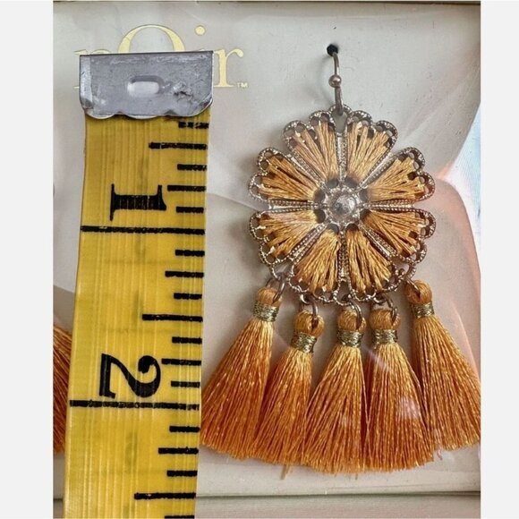 Noir Earrings Orange Tassel Drop Dangle Light Weight Floral Boho 2" Fringe NEW - Picture 8 of 15